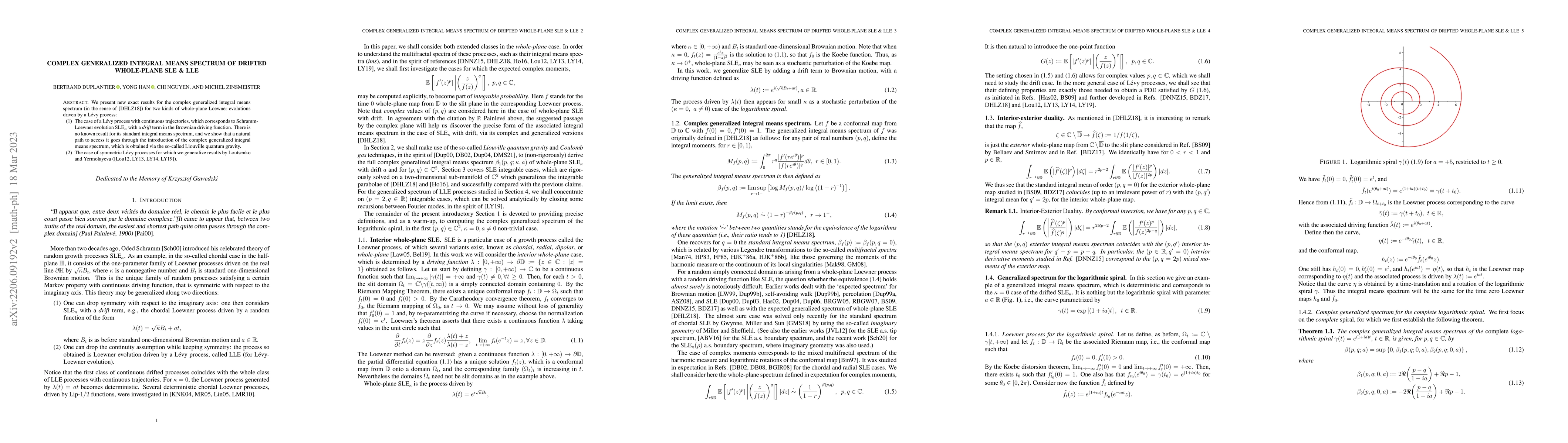 Thumbnail for Complex Generalized Integral Means Spectrum of Drifted Whole-Plane SLE
  and LLE