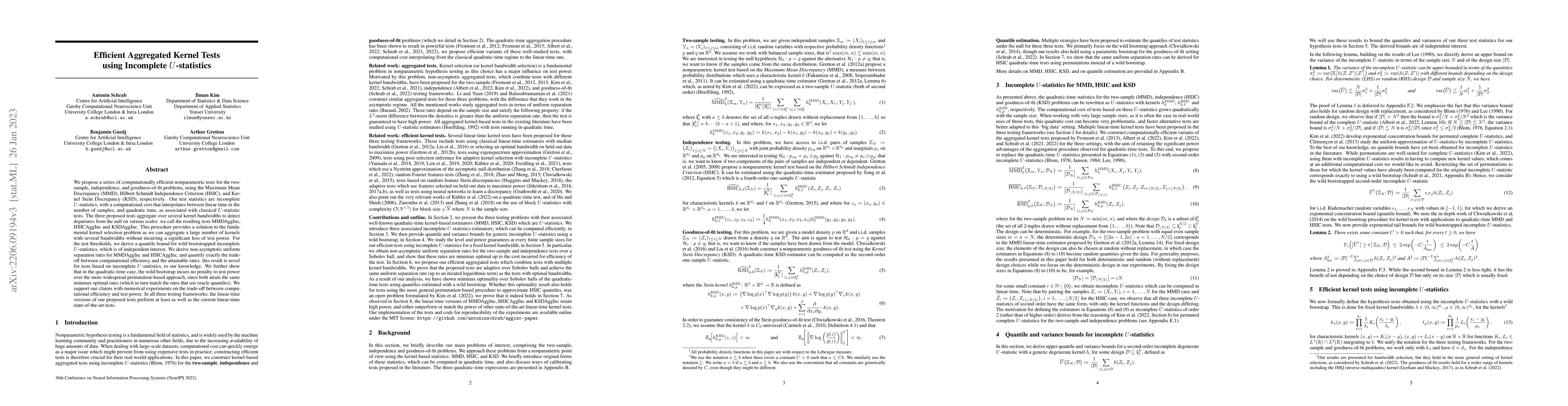 Thumbnail for Efficient Aggregated Kernel Tests using Incomplete $U$-statistics