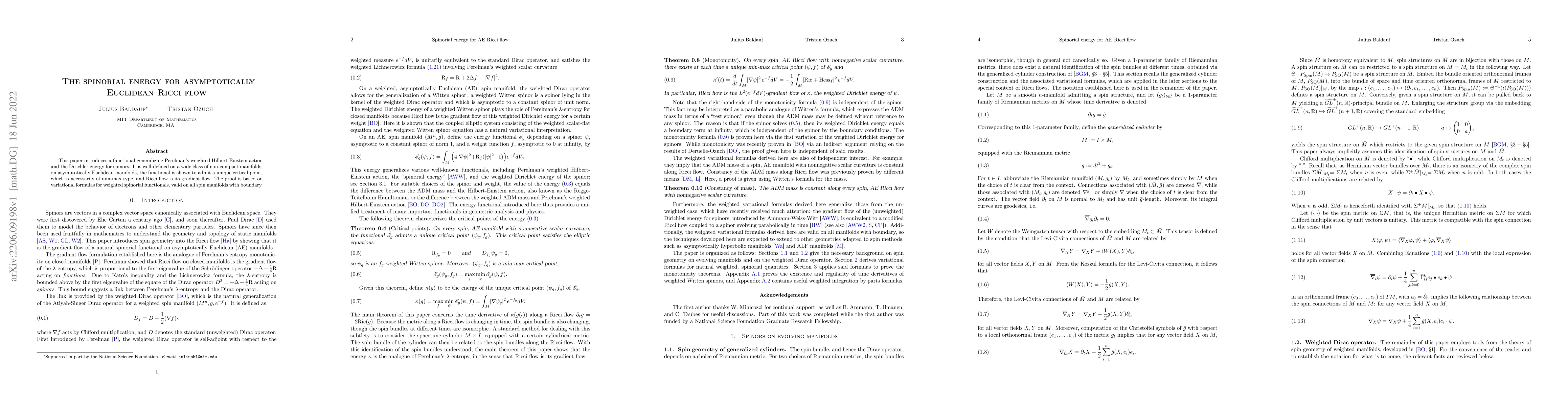 Thumbnail for The spinorial energy for asymptotically Euclidean Ricci flow