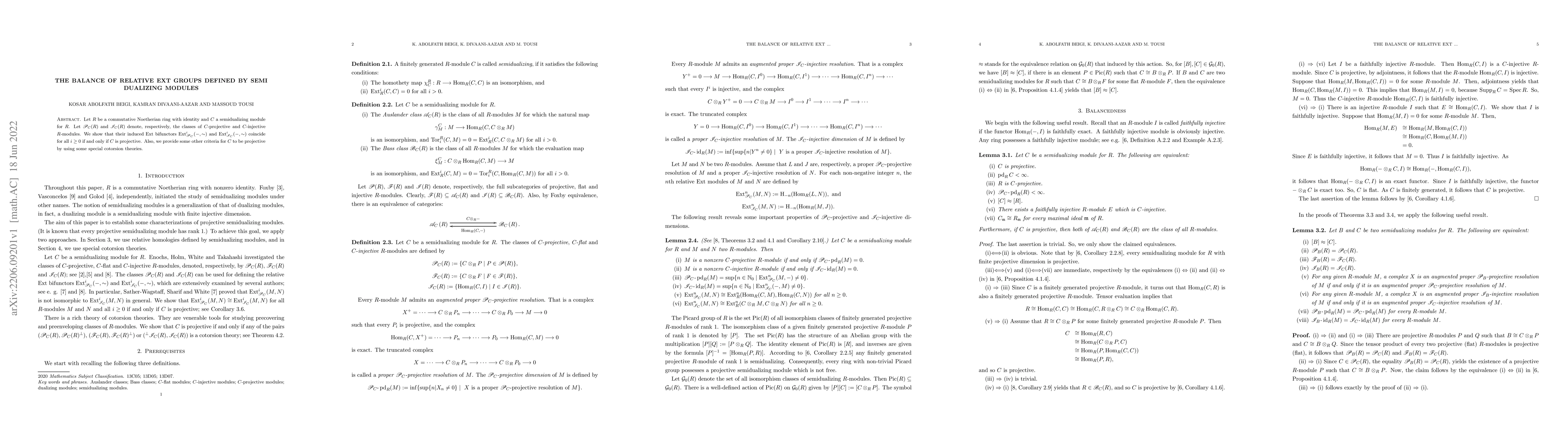 Thumbnail for The balance of relative Ext groups defined by semi dualizing modules