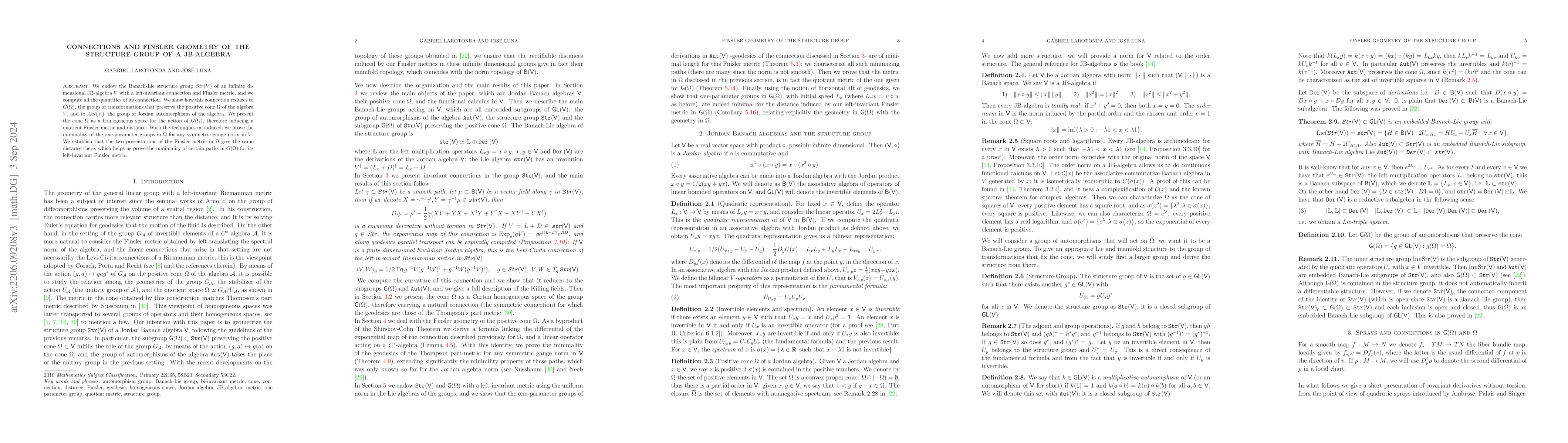 Thumbnail for Connections and Finsler geometry of the structure group of a JB-algebra