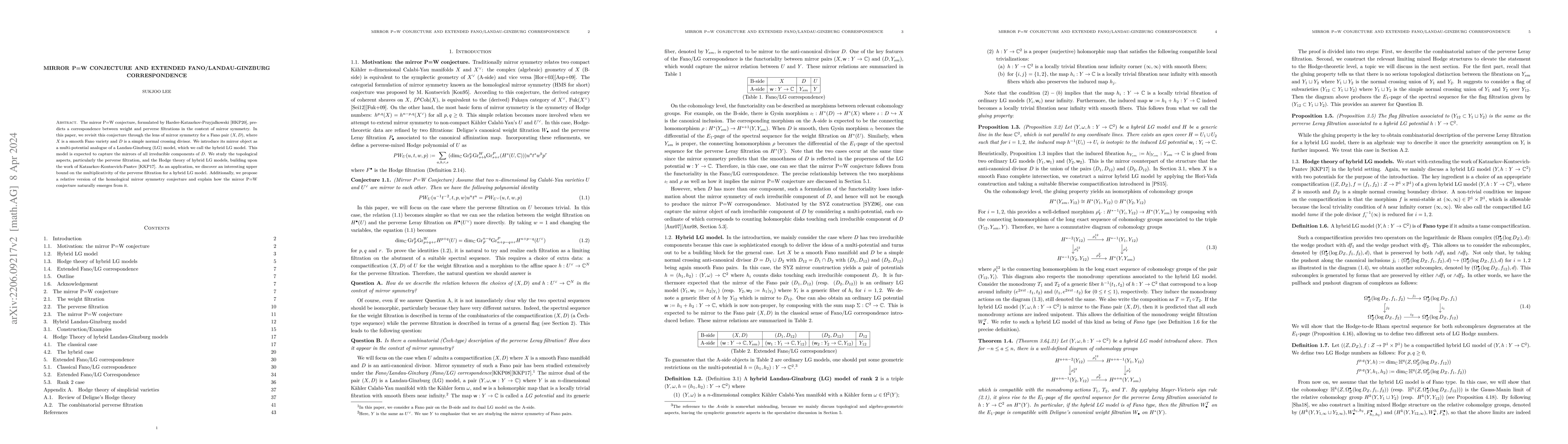 Thumbnail for Mirror P=W conjecture and extended Fano/Landau-Ginzburg correspondence