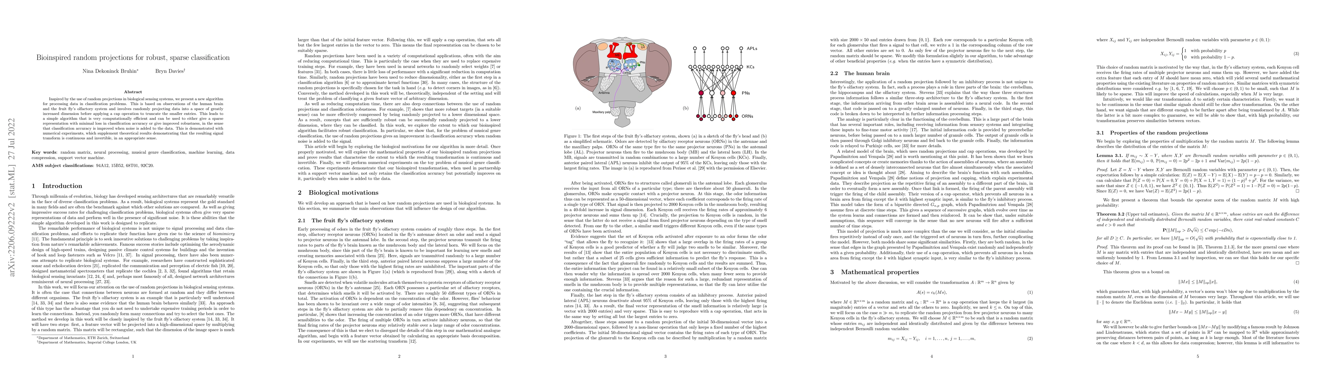 Thumbnail for Bioinspired random projections for robust, sparse classification
