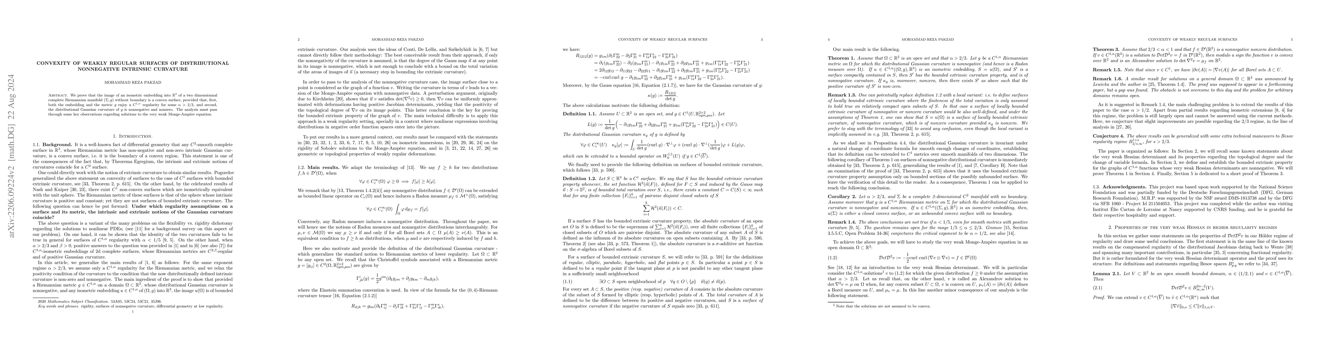 Thumbnail for Convexity of weakly regular surfaces of distributional nonnegative
  intrinsic curvature