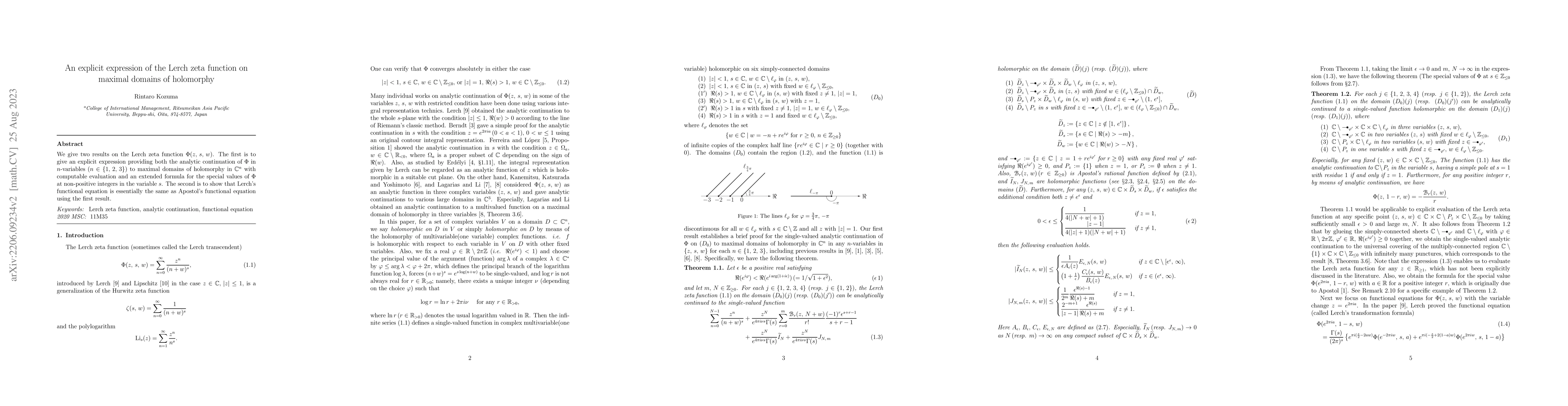 Thumbnail for An explicit expression of the Lerch zeta function on maximal domains of
  holomorphy