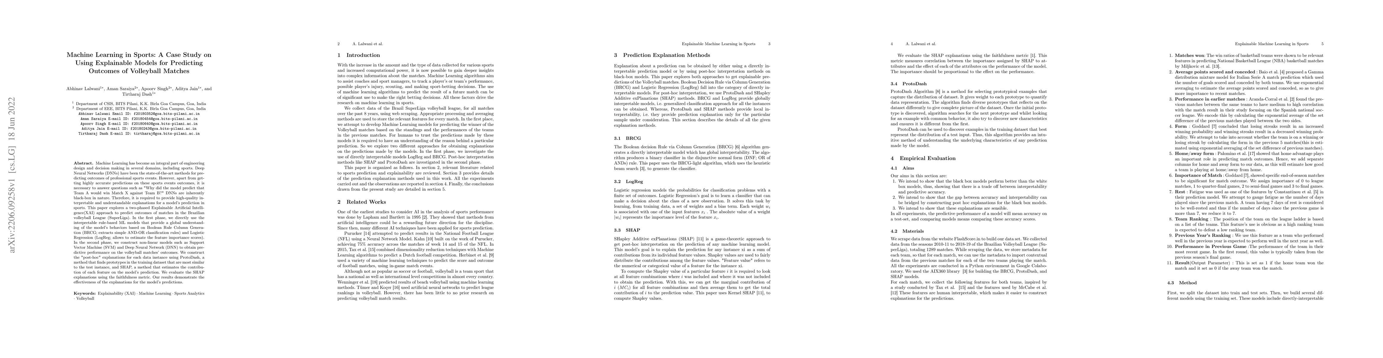 Thumbnail for Machine Learning in Sports: A Case Study on Using Explainable Models for
  Predicting Outcomes of Volleyball Matches