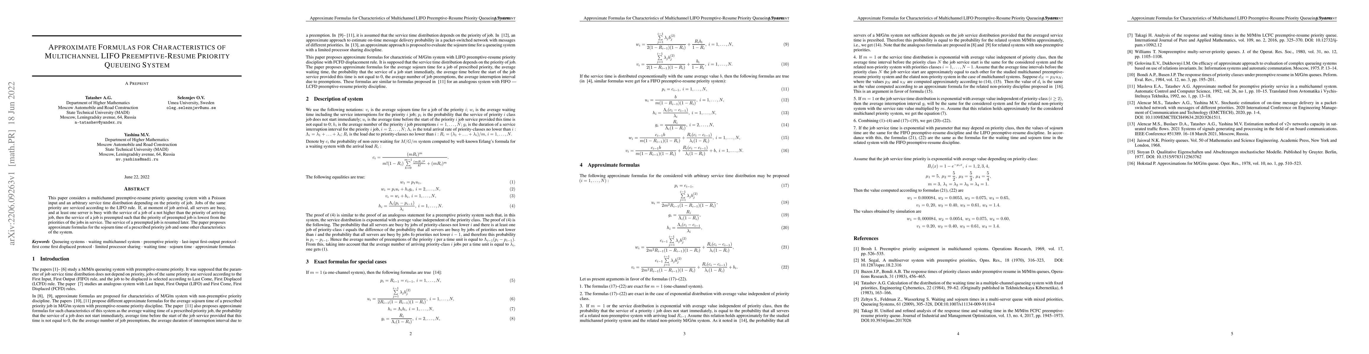 Thumbnail for Approximate Formulas for Characteristics of Multichannel LIFO
  Preemptive-Resume Priority Queueing System