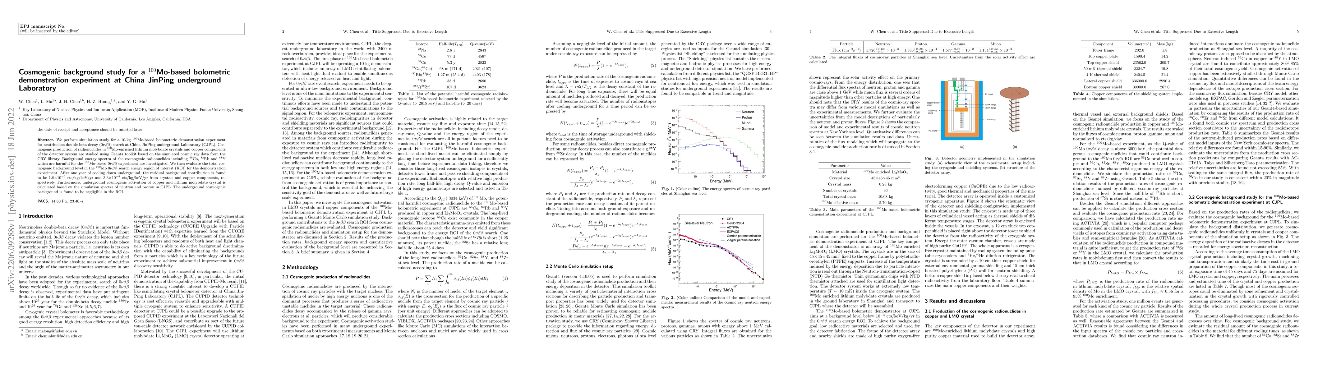 Thumbnail for Cosmogenic background study for a 100Mo-based bolometric demonstration
  experiment at China JinPing underground Laboratory