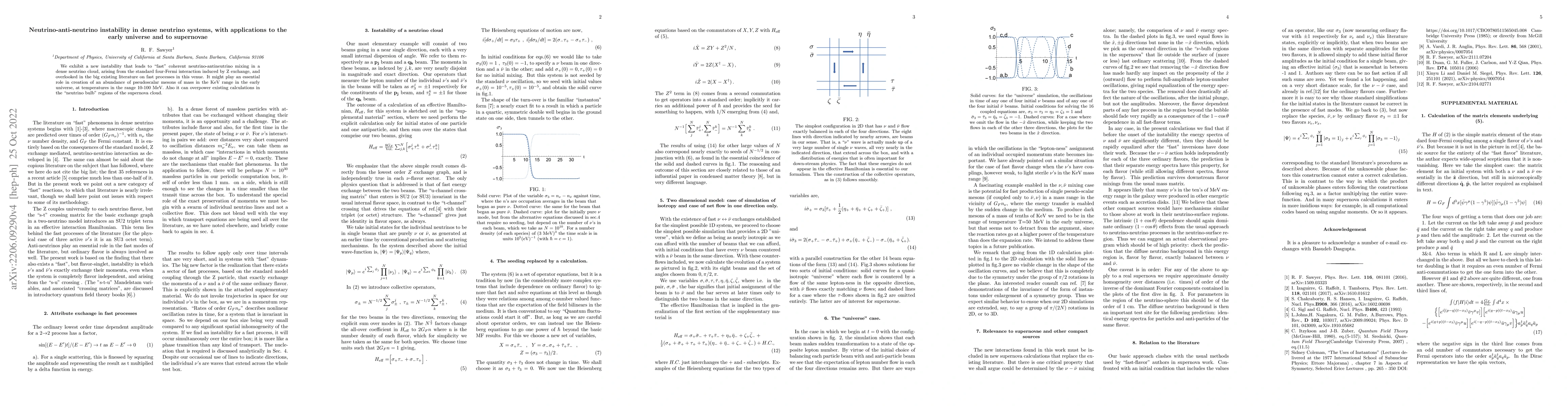 Thumbnail for Neutrino-anti-neutrino instability in dense neutrino systems, with
  applications to the early universe and to supernovae