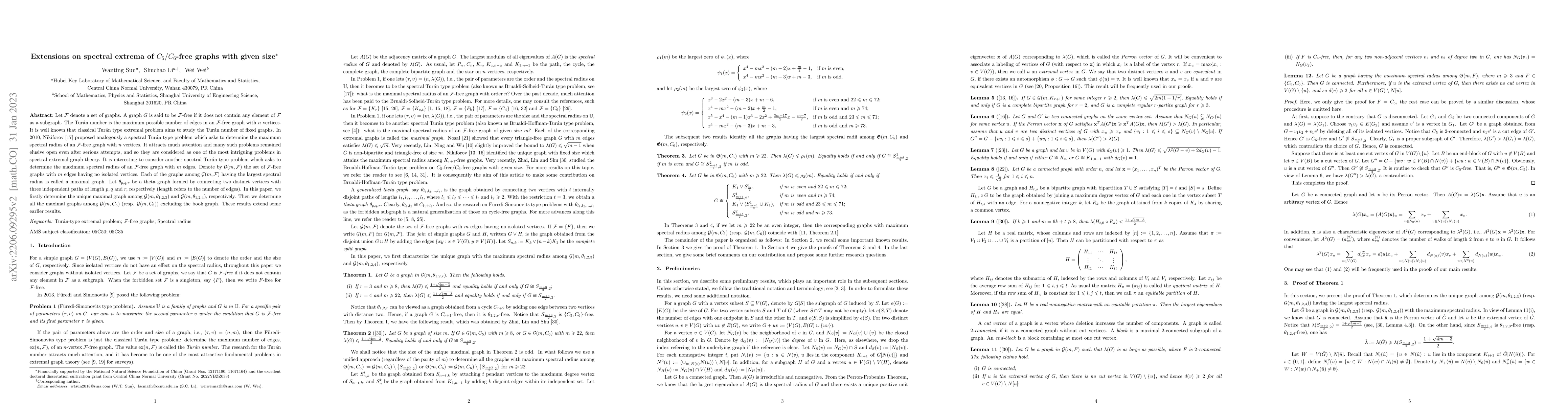 Thumbnail for Extensions on spectral extrema of $C_5/C_6$-free graphs with given size