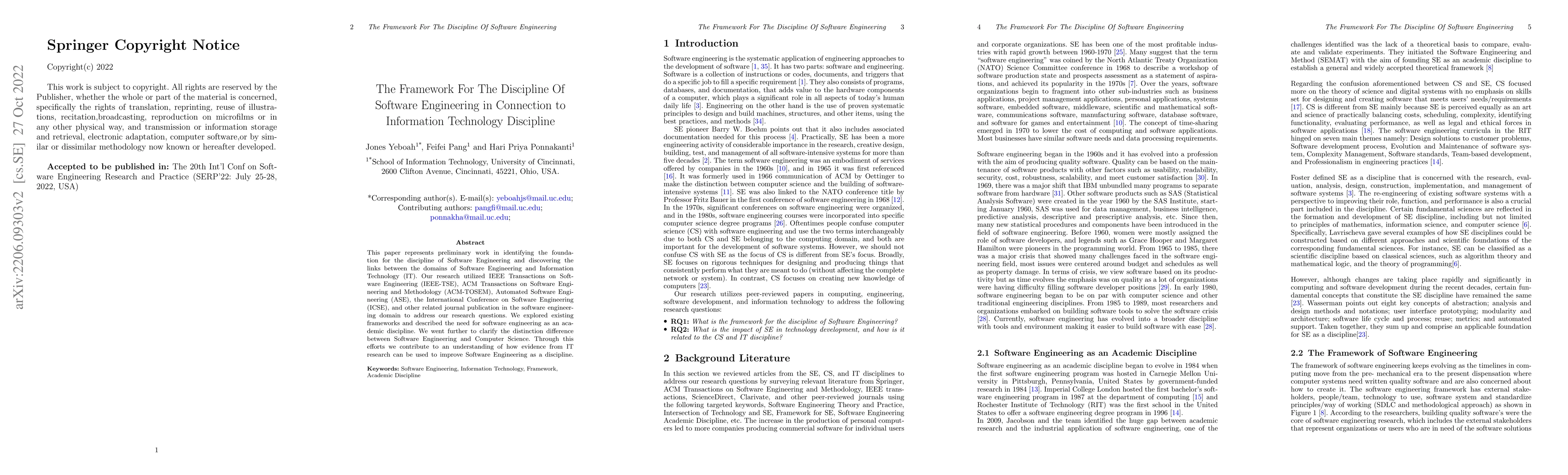 Thumbnail for The Framework For The Discipline Of Software Engineering in Connection
  to Information Technology Discipline