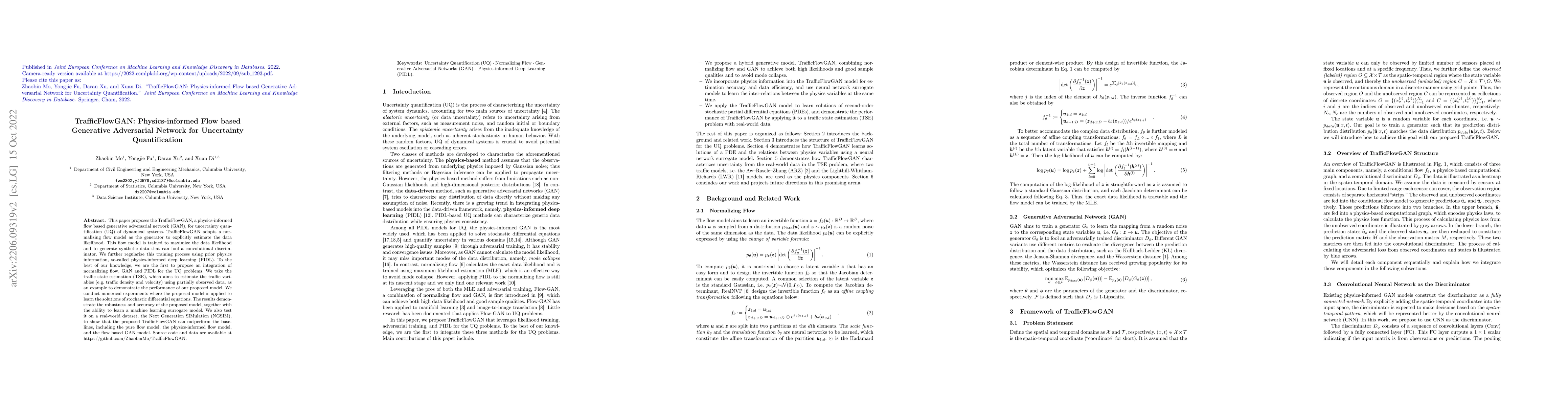 Thumbnail for TrafficFlowGAN: Physics-informed Flow based Generative Adversarial
  Network for Uncertainty Quantification