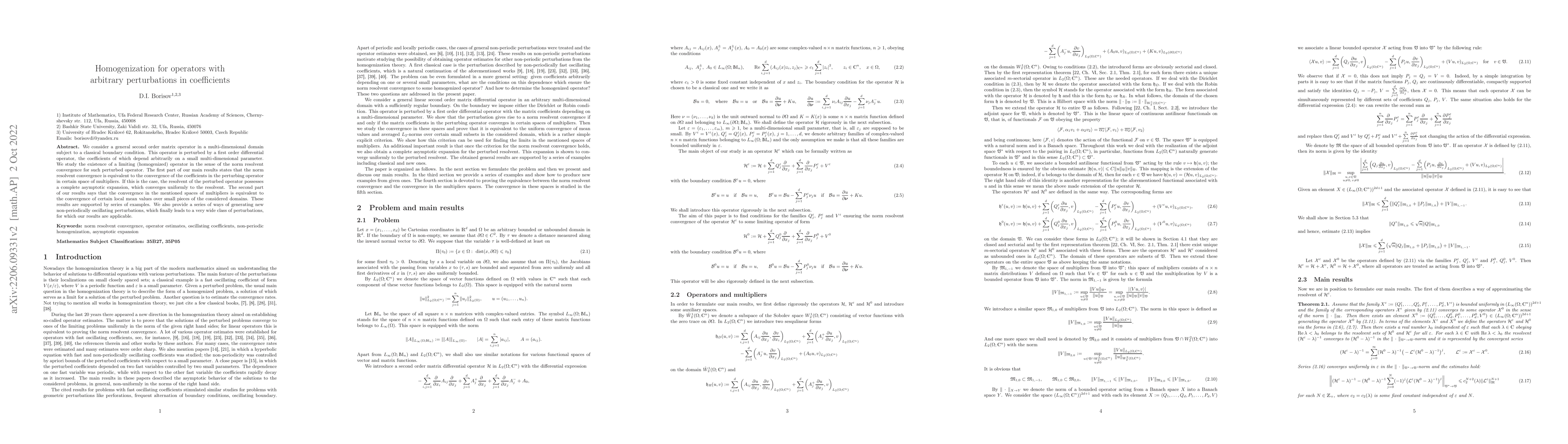 Thumbnail for Homogenization for operators with arbitrary perturbations in
  coefficients