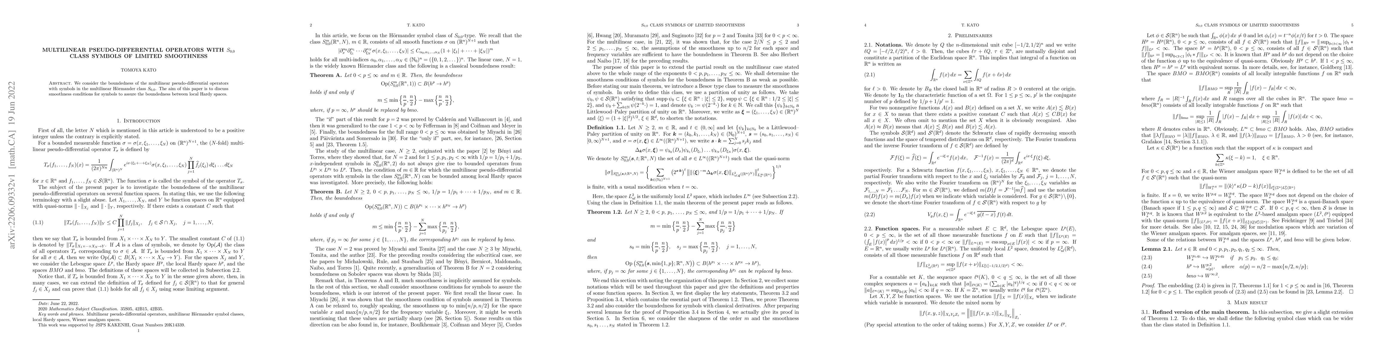 Thumbnail for Multilinear pseudo-differential operators with $S_{0,0}$ class symbols
  of limited smoothness