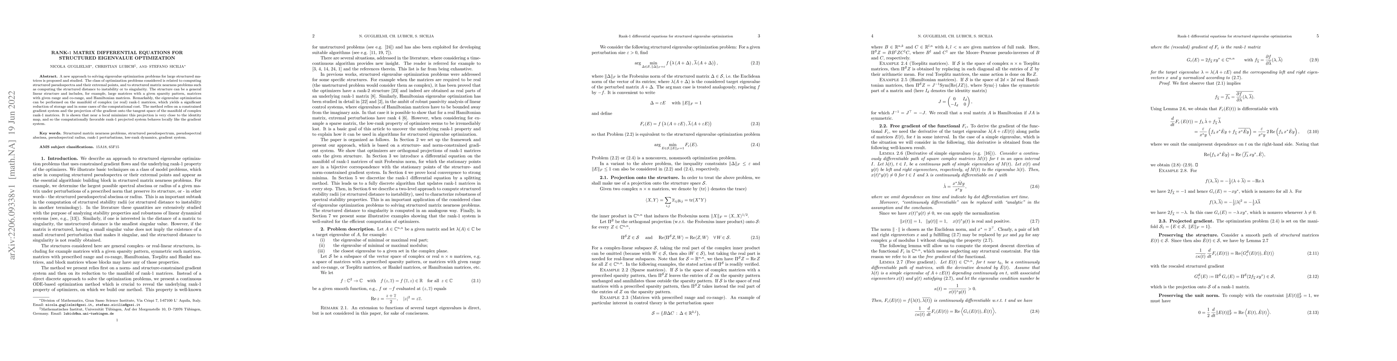Thumbnail for Rank-$1$ matrix differential equations for structured eigenvalue
  optimization