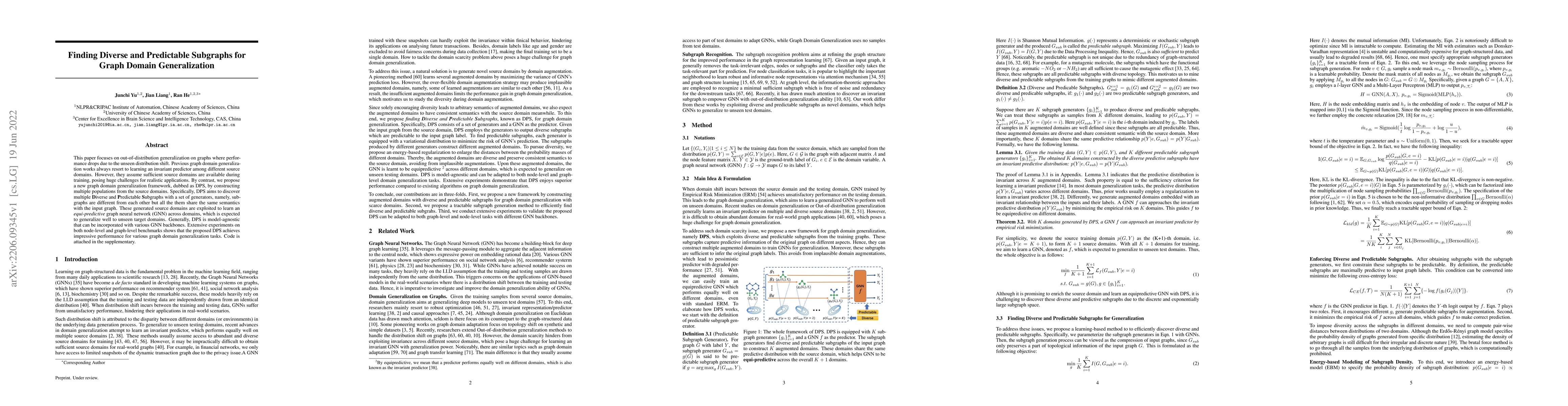Thumbnail for Finding Diverse and Predictable Subgraphs for Graph Domain
  Generalization