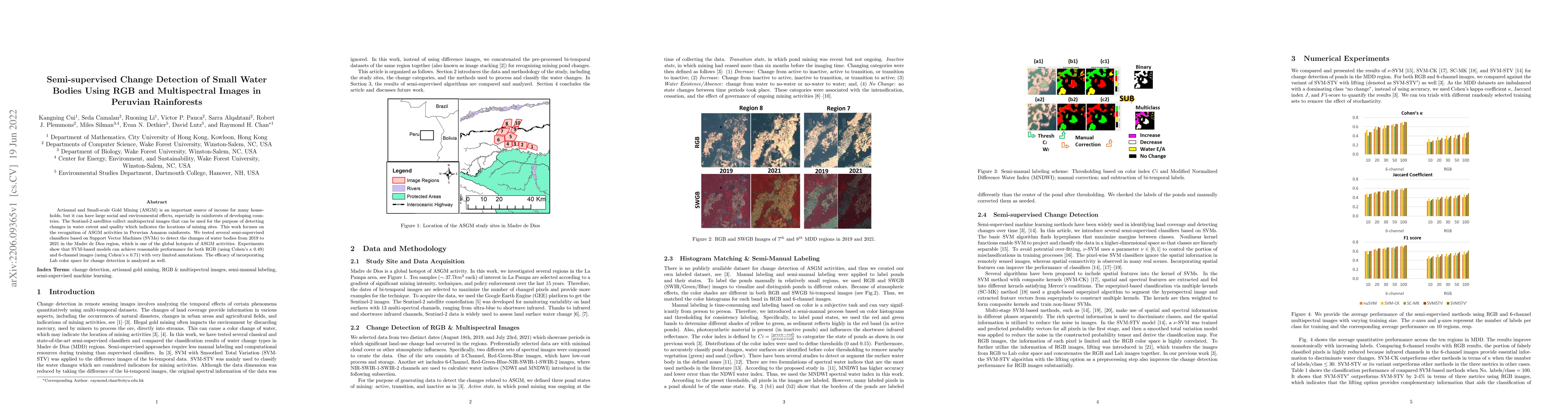 Thumbnail for Semi-supervised Change Detection of Small Water Bodies Using RGB and
  Multispectral Images in Peruvian Rainforests