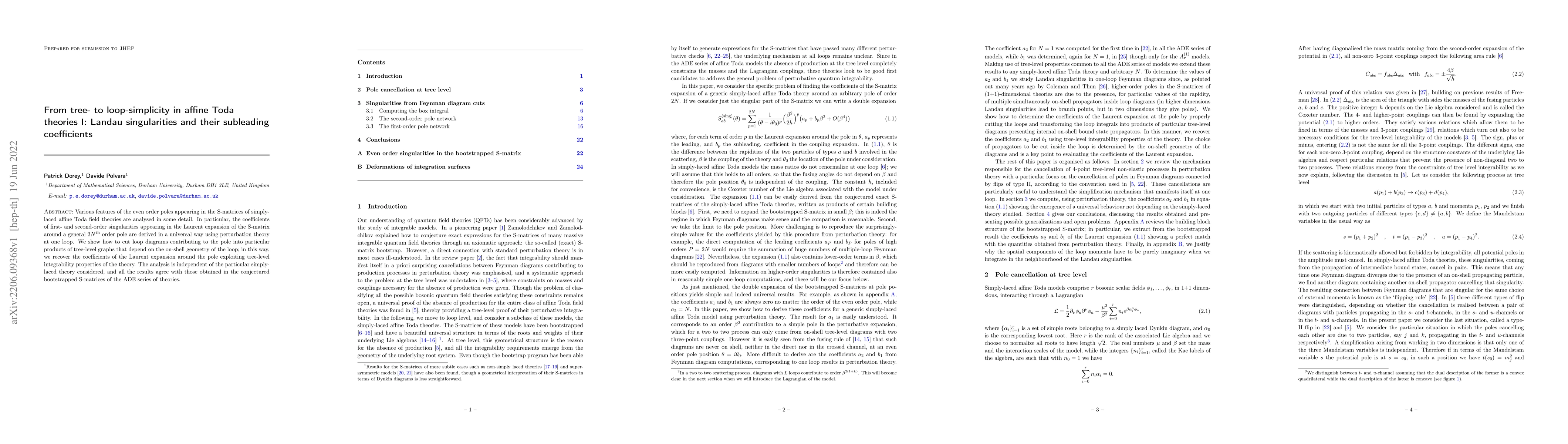 Thumbnail for From tree- to loop-simplicity in affine Toda theories I: Landau
  singularities and their subleading coefficients