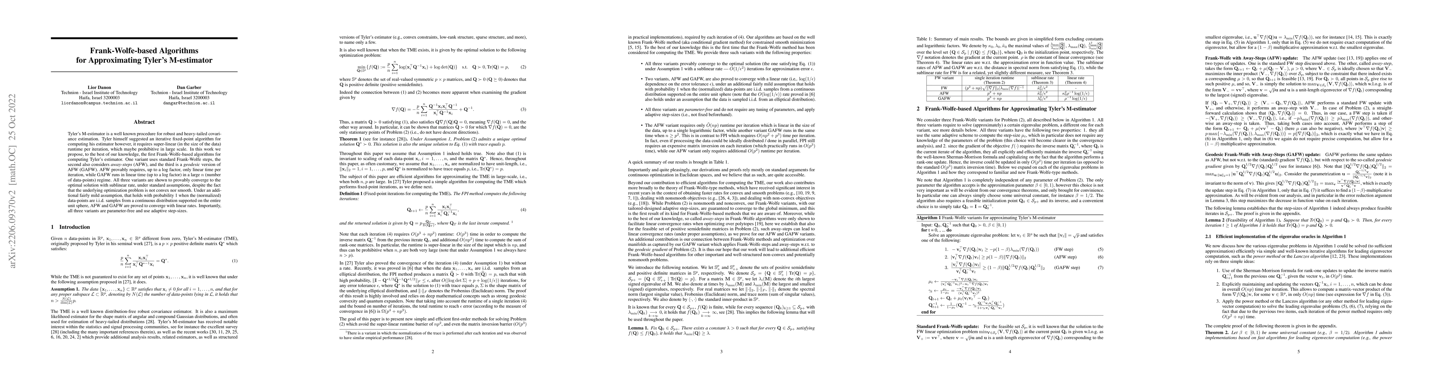 Thumbnail for Frank-Wolfe-based Algorithms for Approximating Tyler's M-estimator