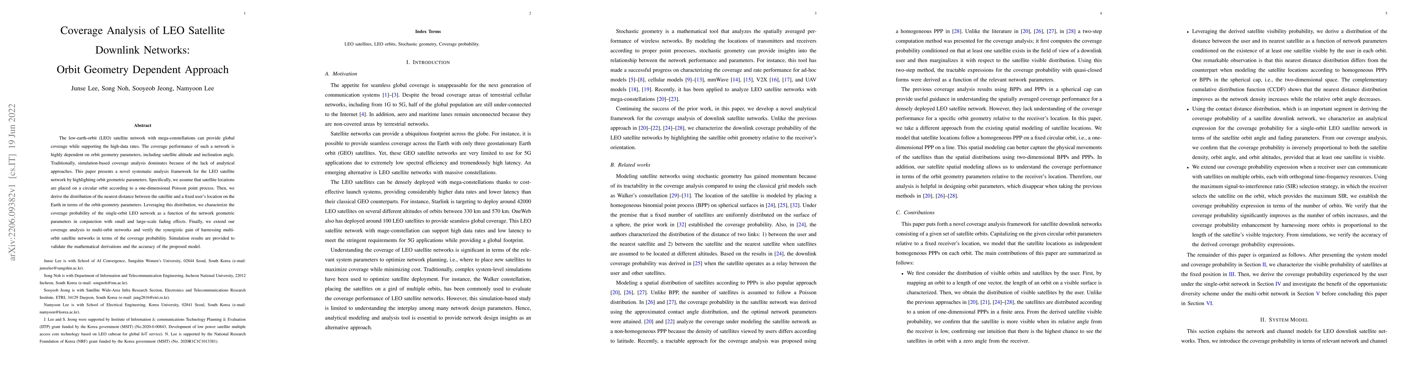 Thumbnail for Coverage Analysis of LEO Satellite Downlink Networks: Orbit Geometry
  Dependent Approach