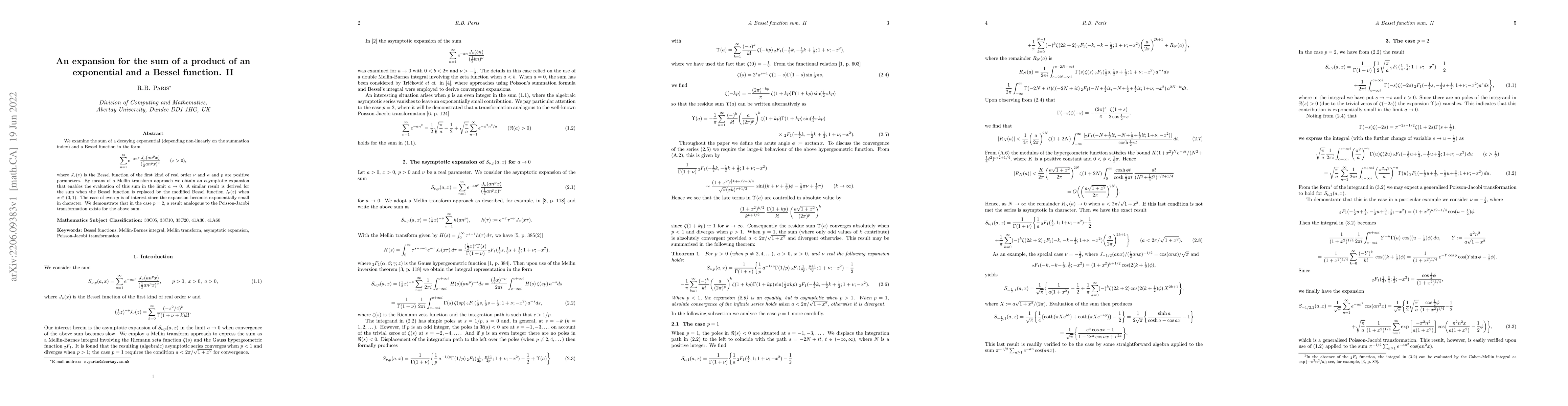 Thumbnail for An expansion for the sum of a product of an exponential and a Bessel
  function. II