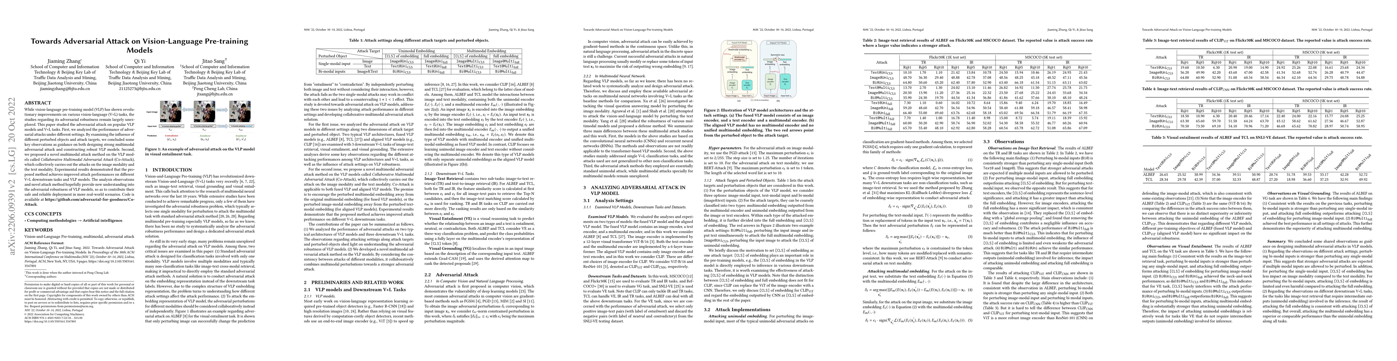Thumbnail for Towards Adversarial Attack on Vision-Language Pre-training Models