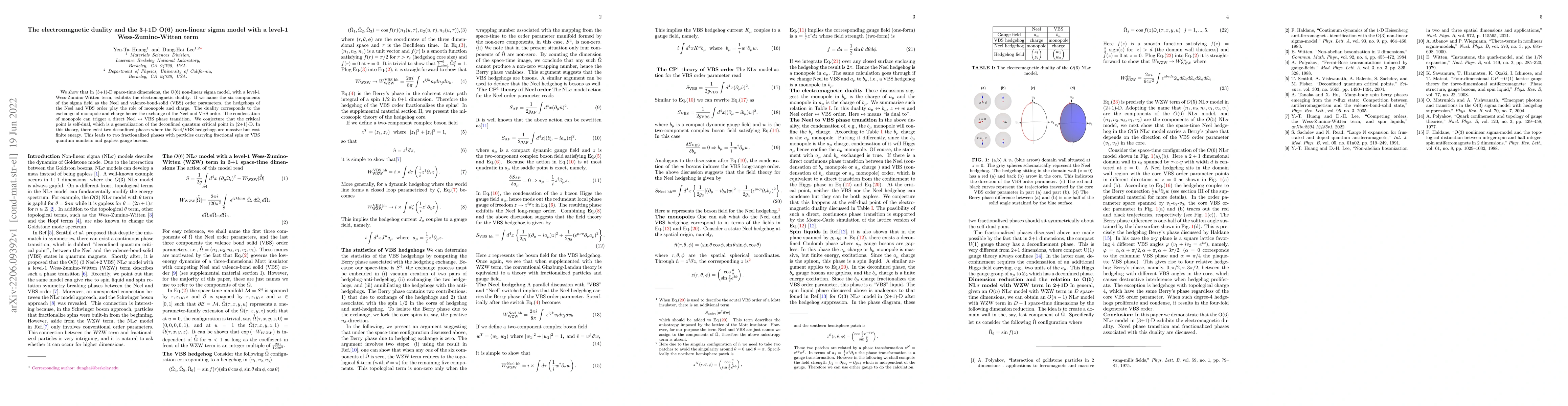 Thumbnail for The electromagnetic duality and the 3+1D O(6) non-linear sigma model
  with a level-1 Wess-Zumino-Witten term