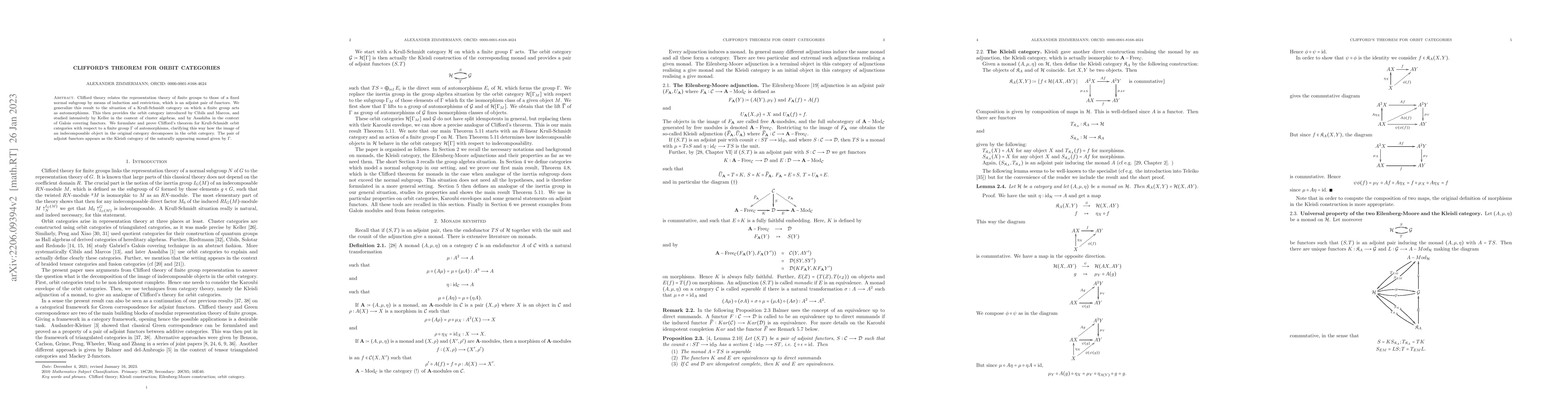 Thumbnail for Clifford's theorem for orbit categories