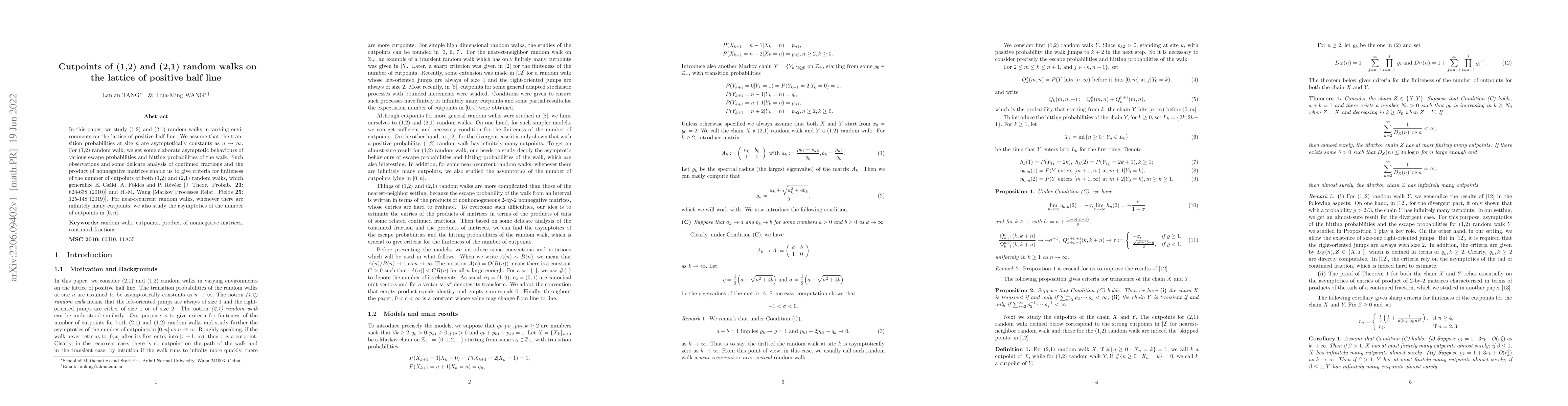 Thumbnail for Cutpoints of (1,2) and (2,1) random walks on the lattice of positive
  half line
