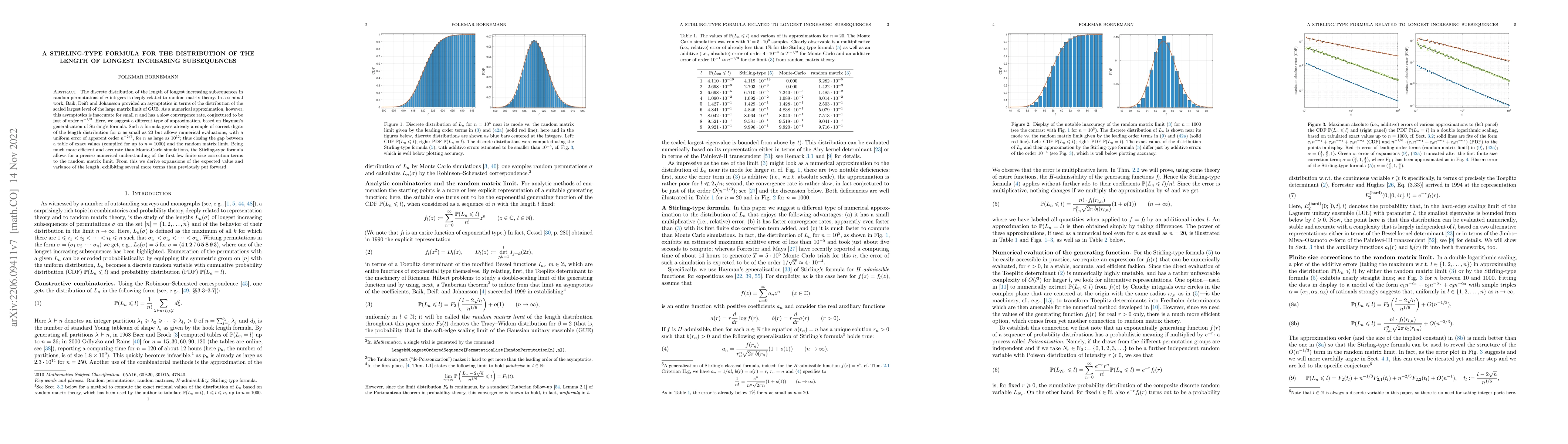 Thumbnail for A Stirling-type formula for the distribution of the length of longest
  increasing subsequences