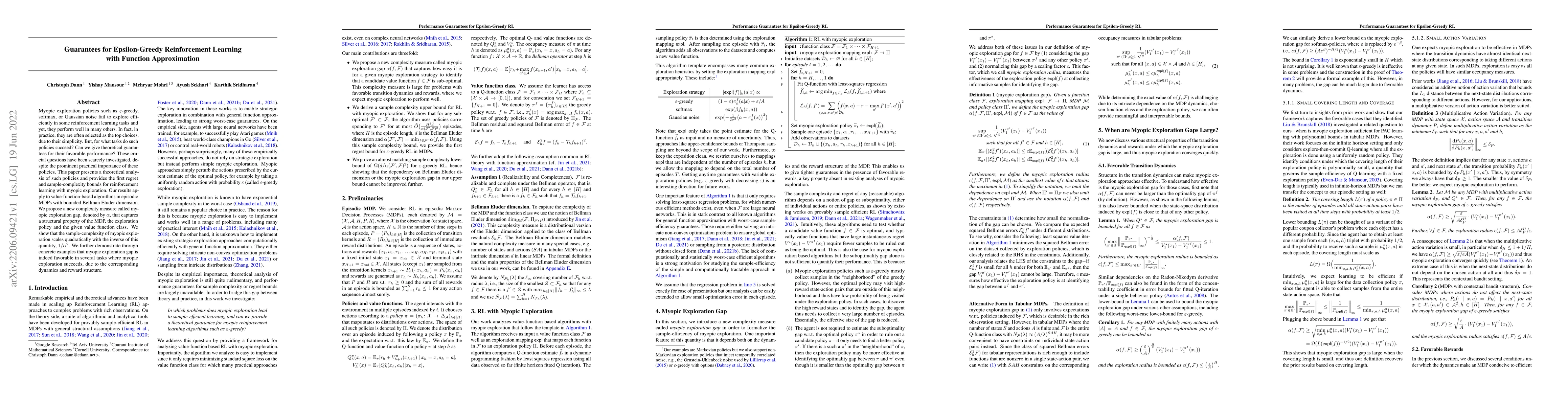 Thumbnail for Guarantees for Epsilon-Greedy Reinforcement Learning with Function
  Approximation