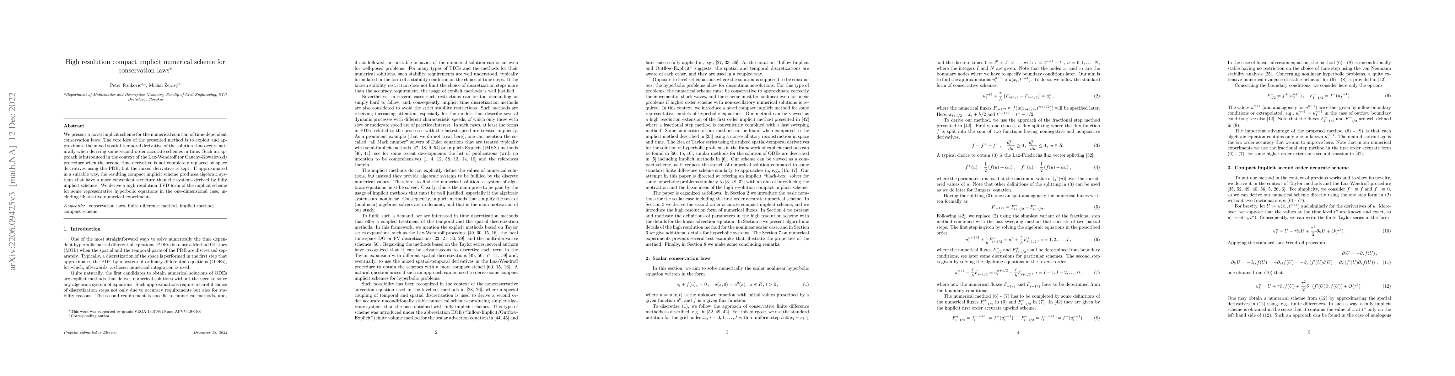 Thumbnail for High resolution compact implicit numerical scheme for conservation laws