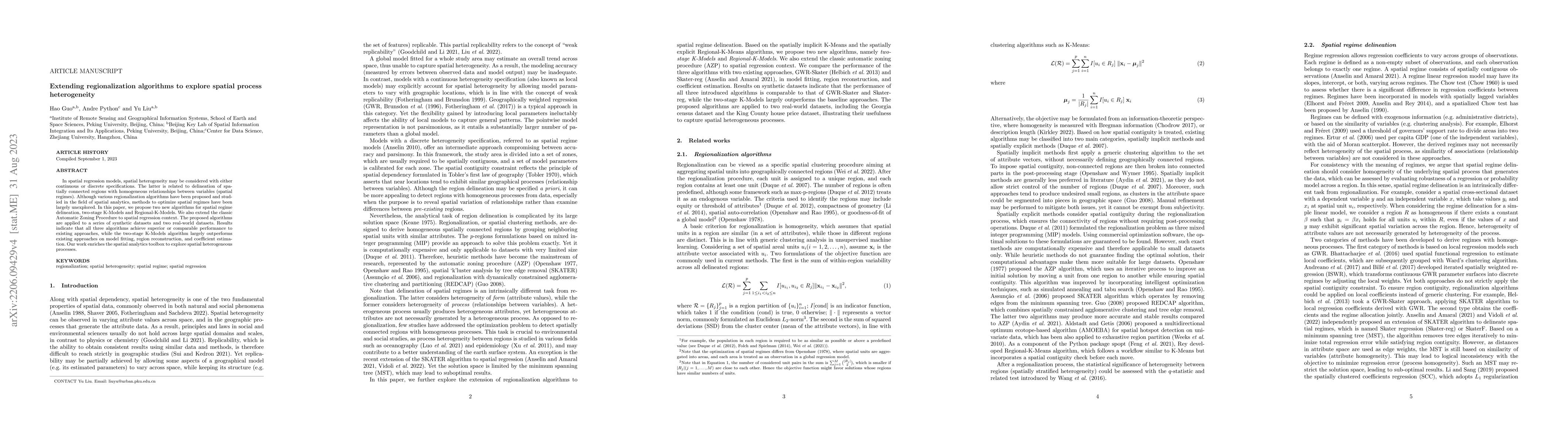 Thumbnail for Extending regionalization algorithms to explore spatial process
  heterogeneity
