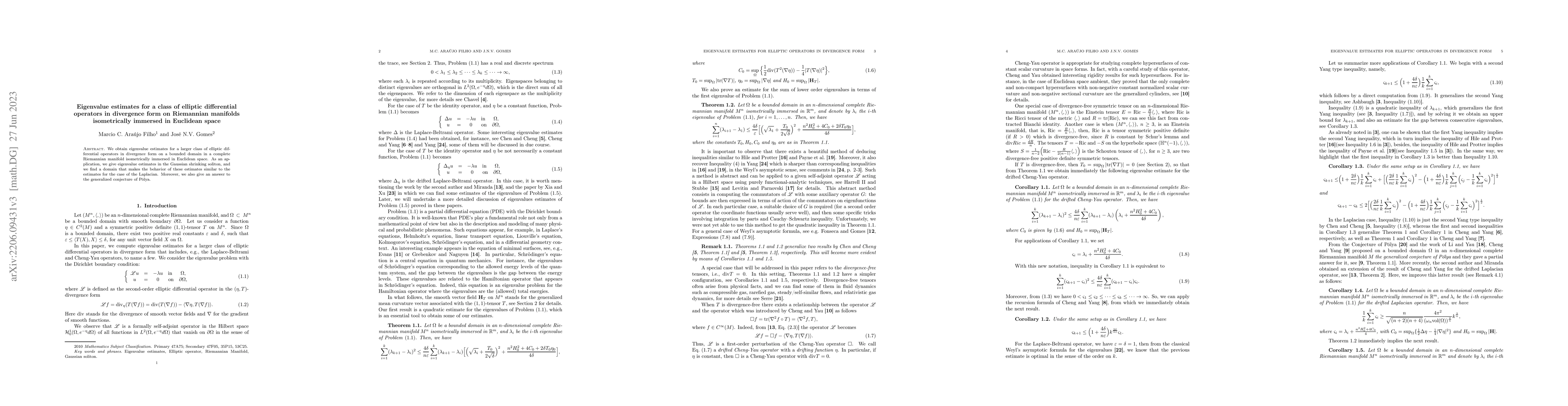 Thumbnail for Eigenvalue estimates for a class of elliptic differential operators in
  divergence form on Riemannian manifolds isometrically immersed in Euclidean
  space