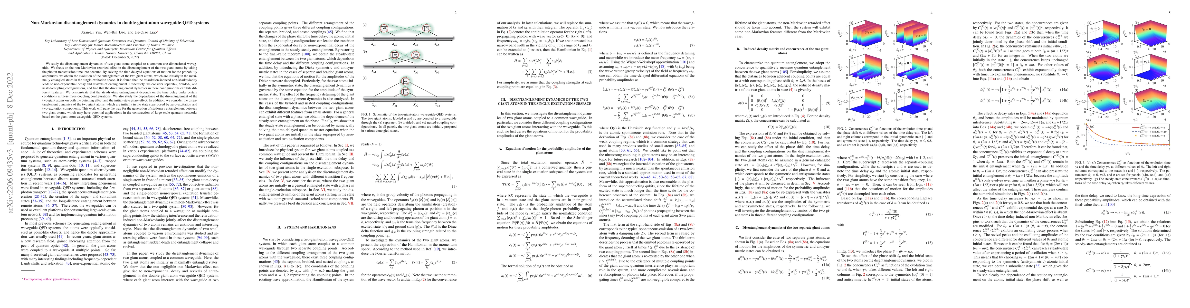Thumbnail for Non-Markovian disentanglement dynamics in double-giant-atom
  waveguide-QED systems