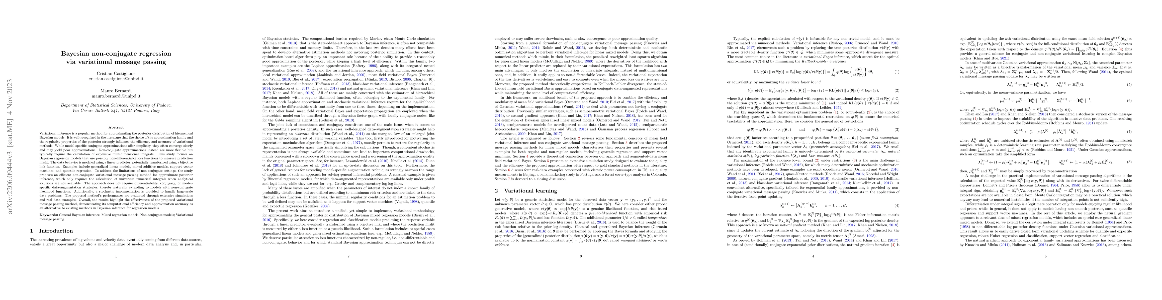 Thumbnail for Bayesian non-conjugate regression via variational message passing