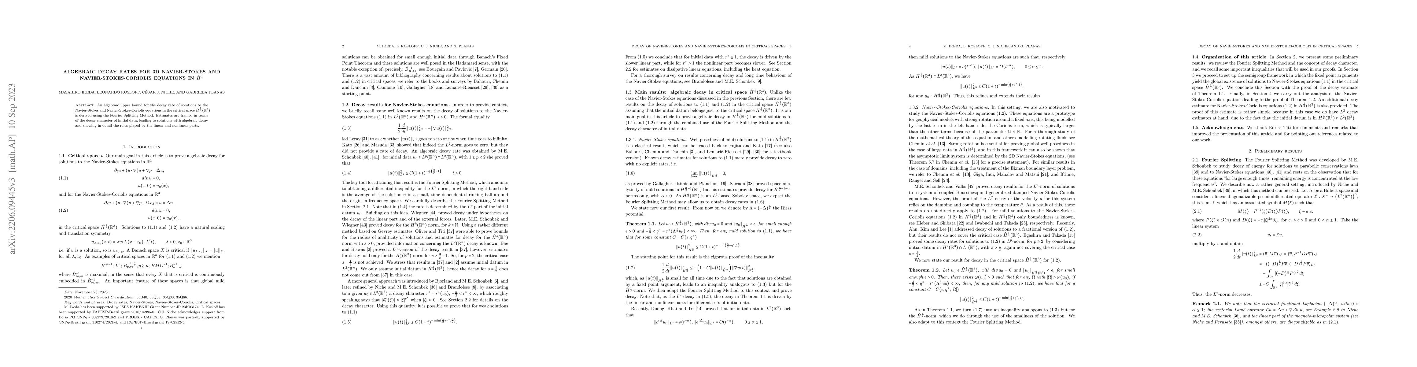 Thumbnail for Algebraic decay rates for 3D Navier-Stokes and Navier-Stokes-Coriolis
  equations in $ \dot{H}^{\frac{1}{2}}$