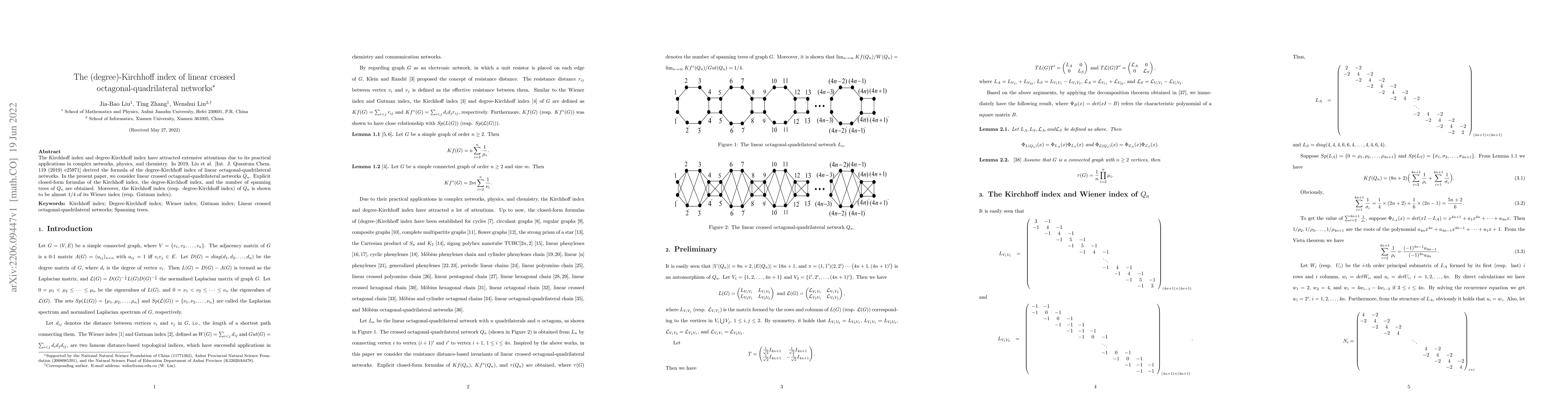 Thumbnail for The (degree)-Kirchhoff index of linear crossed octagonal-quadrilateral
  networks