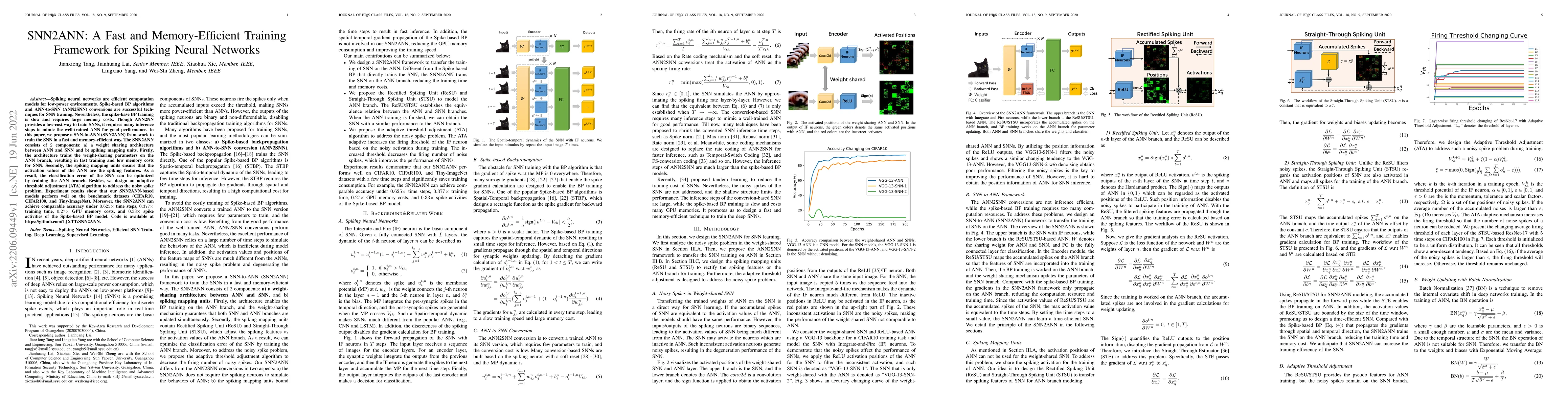 Thumbnail for SNN2ANN: A Fast and Memory-Efficient Training Framework for Spiking
  Neural Networks