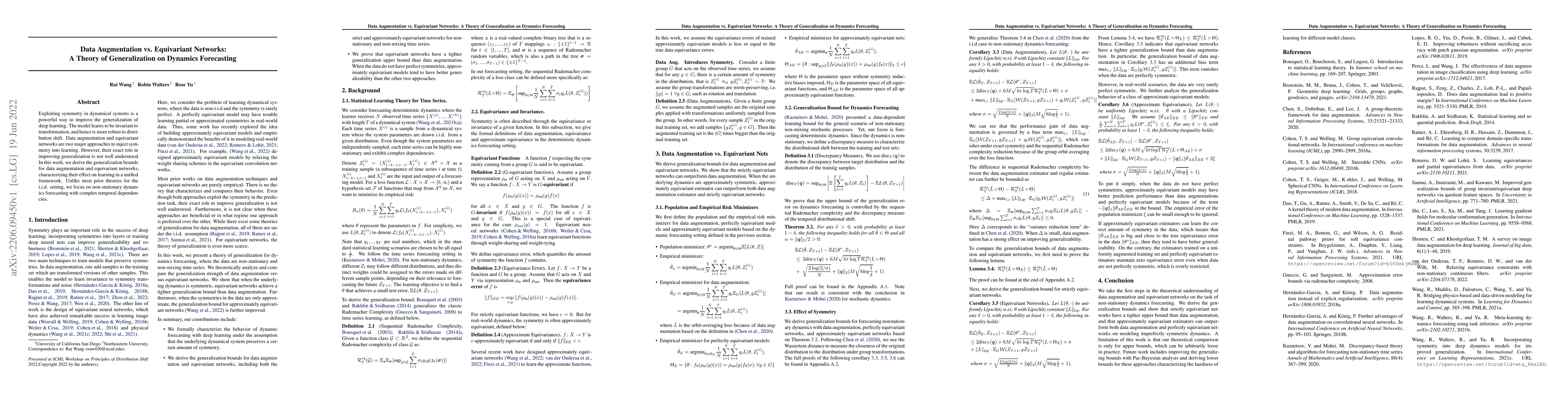 Thumbnail for Data Augmentation vs. Equivariant Networks: A Theory of Generalization
  on Dynamics Forecasting