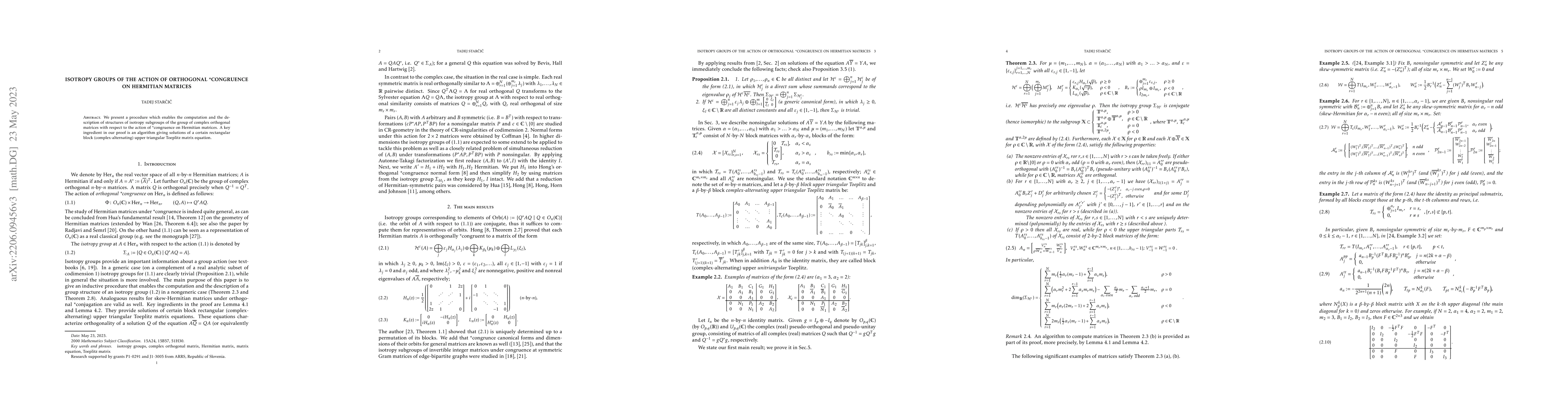 Thumbnail for Isotropy groups of the action of orthogonal *congruence on Hermitian
  matrices