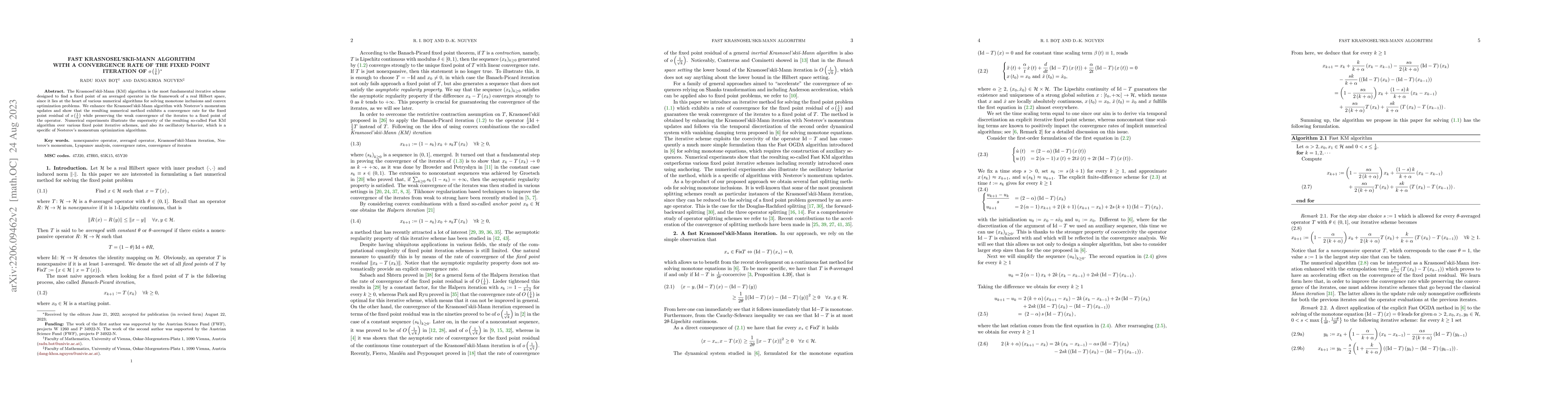 Thumbnail for Fast Krasnosel'skii-Mann algorithm with a convergence rate of the fixed
  point iteration of $o\left(\frac{1}{k}\right)$