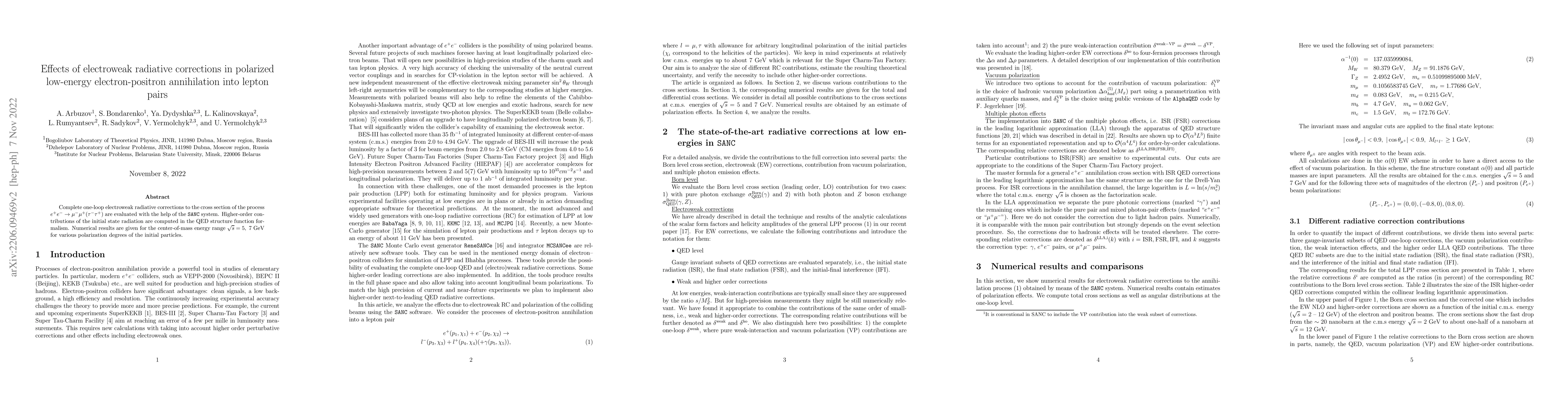 Thumbnail for Effects of electroweak radiative corrections in polarized low-energy
  electron-positron annihilation into lepton pairs