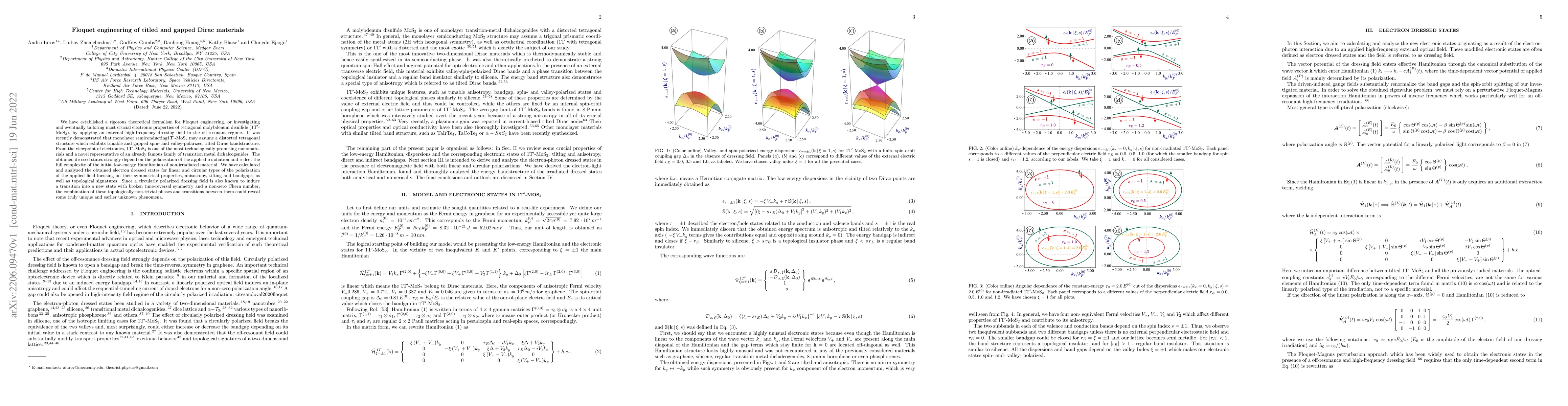 Thumbnail for Floquet engineering of titled and gapped Dirac materials