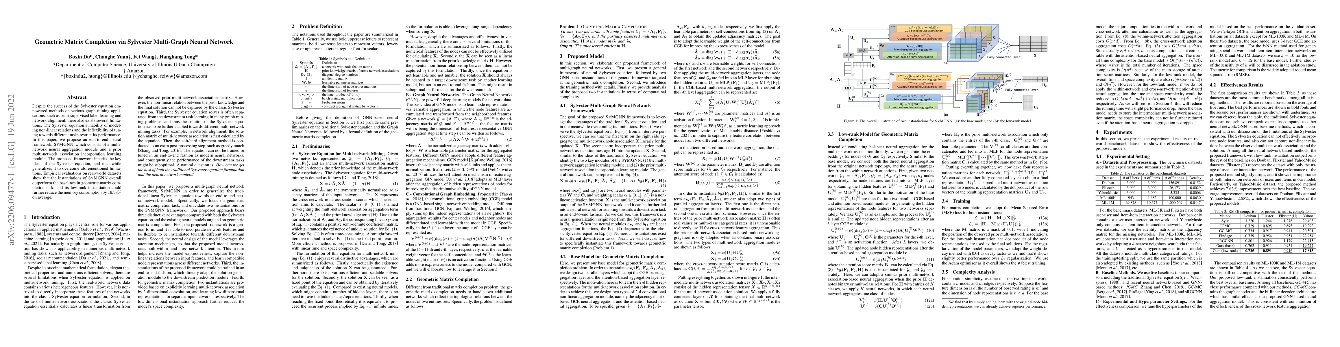 Thumbnail for Geometric Matrix Completion via Sylvester Multi-Graph Neural Network