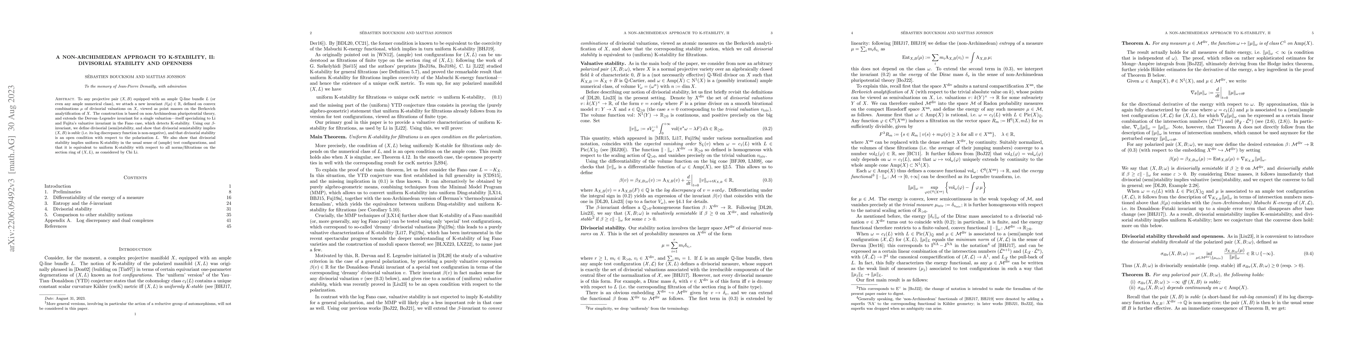 Thumbnail for A non-Archimedean approach to K-stability, II: divisorial stability and
  openness