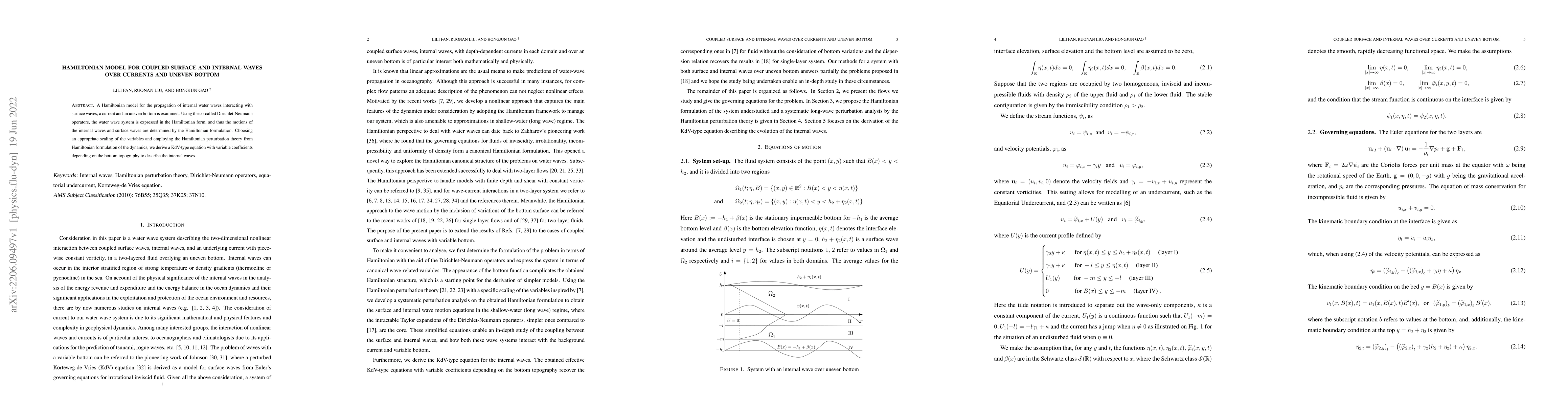 Thumbnail for Hamiltonian model for coupled surface and internal waves over currents
  and uneven bottom