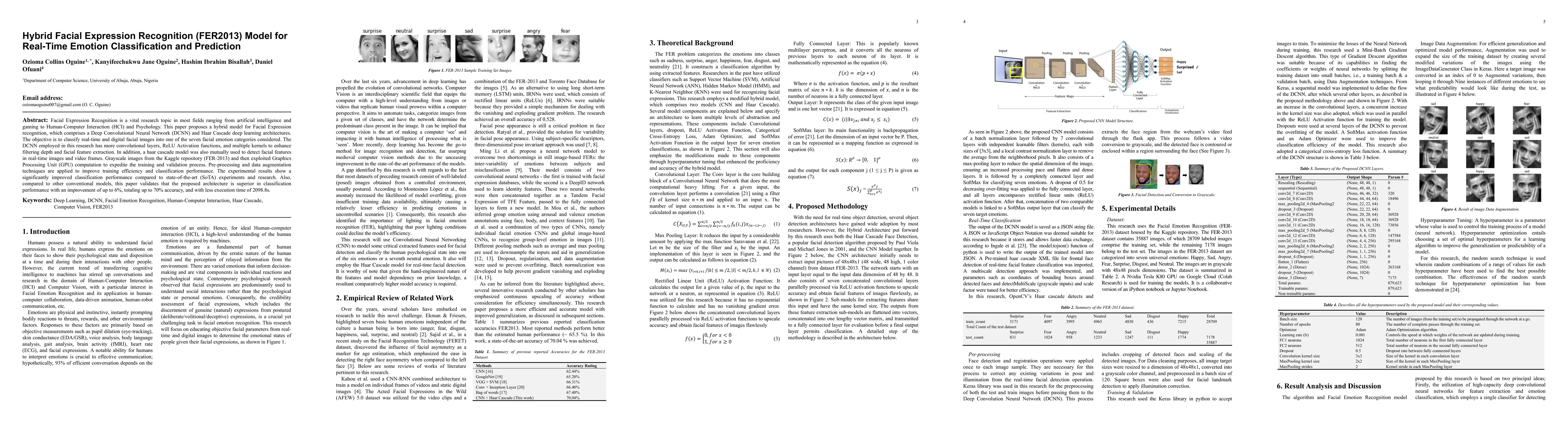 Thumbnail for Hybrid Facial Expression Recognition (FER2013) Model for Real-Time
  Emotion Classification and Prediction