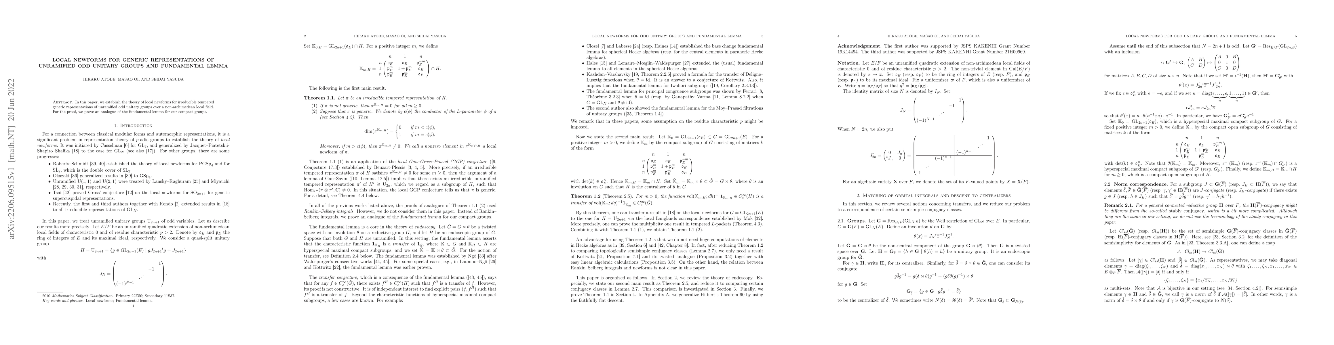 Thumbnail for Local newforms for generic representations of unramified odd unitary
  groups and Fundamental Lemma
