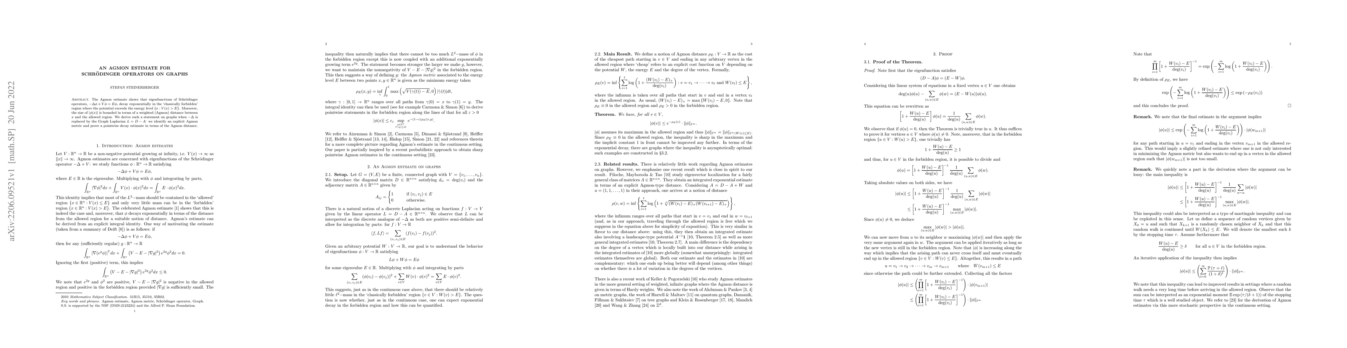 Thumbnail for An Agmon estimate for Schr\"odinger operators on Graphs